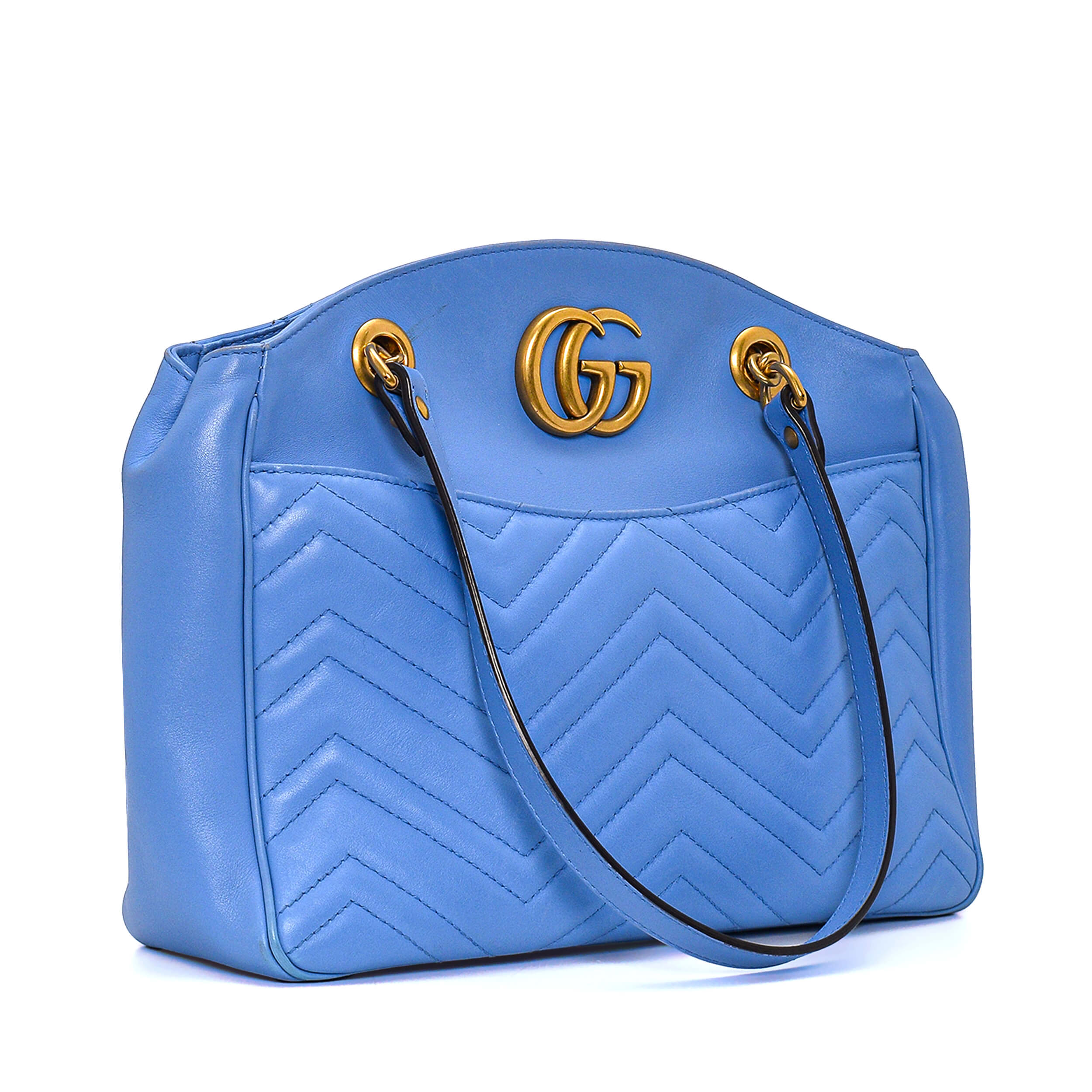 Gucci - Blue Matelasse Marmont Leather GG Shoulder Bag